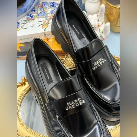 🆕 MARC JACOBS 🧿 NWOB The Frankie Logo-Plaque Platform Loafer, Black Sz 37 US7 - Picture 6 of 14